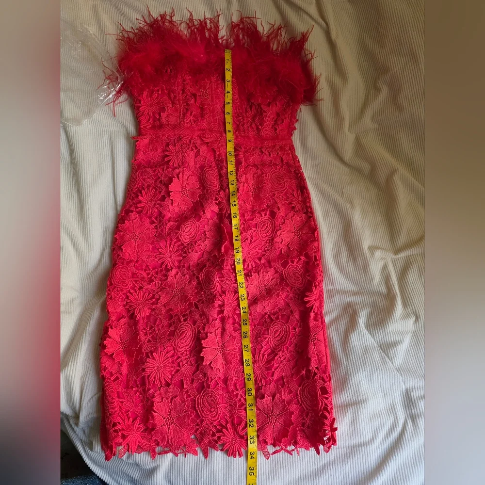 Karen Millen Lace Off The Shoulder Feather Dress Woven Midi Dress  Red sz 8 NWT
